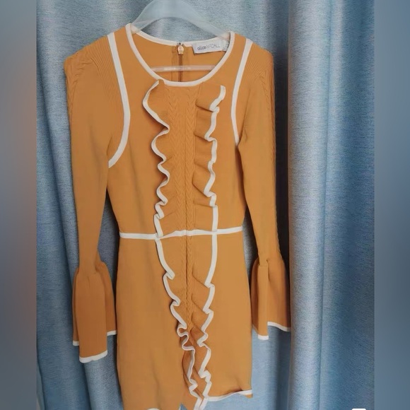Alice McCall Mustard Long Sleeve Dress with White Trim - Picture 2 of 5